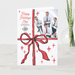 Custom Logo Photo Charming Hand Drawn Red Bow Holiday Card