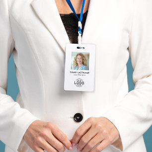 Custom Logo Photo Clean Simple Minimalist White ID Badge