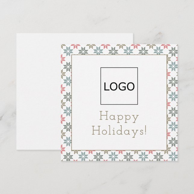 Custom Logo Photo Four Poinsettia Motif Christmas Card (Front/Back)