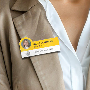 Custom Logo Photo ID Title Bright Yellow Business Name Tag