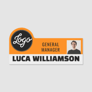 Custom Logo Photo ID Title Employee Clean Orange Name Tag