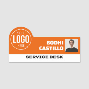 Custom Logo Photo ID Title Orange White Employee Name Tag