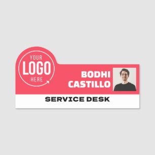 Custom Logo Photo ID Title Red White Employee Name Tag