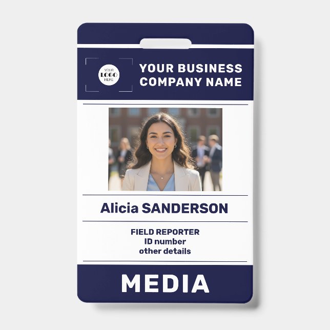 Custom logo photo media press bold ID Badge (Front)
