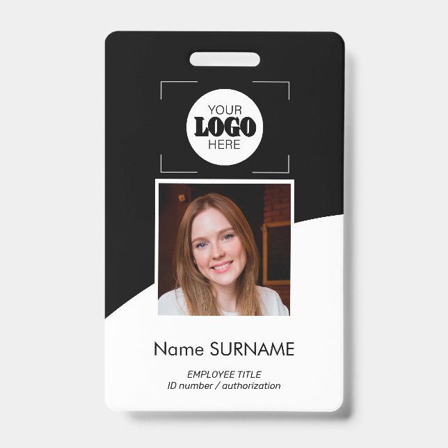 Custom logo photo QR code black and white ID Badge (Front)