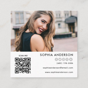 Custom logo photo QR code Modern social media Square Business Card