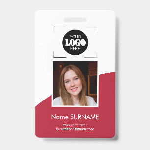 Custom logo photo QR code red and white ID Badge