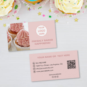 Custom Logo Photo QR Pink Bakery Business Card