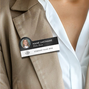 Custom Logo Photo Title Black White Employee Name Tag