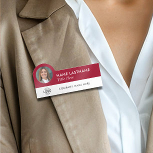 Custom Logo Photo Title Burgundy White Employee Name Tag