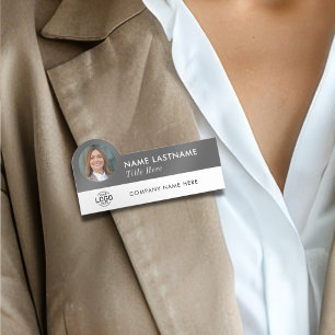 Custom Logo Photo Title Grey White Employee Name Tag