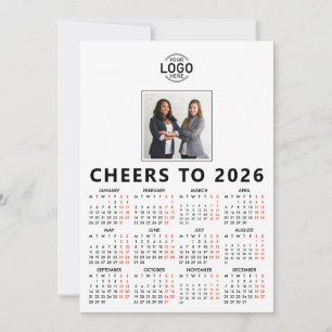 Custom Logo Photo White Calendar 2026 Business Holiday Card