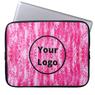 Custom logo pink and white pixel laptop sleeve