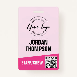 Custom logo pink corporate event QR code ID Badge