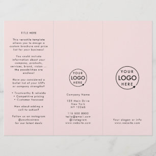 Custom Logo Pink Price List Trifold Brochure