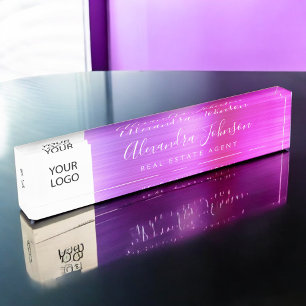 Custom Logo Pink Purple Elegant Professional Nameplate