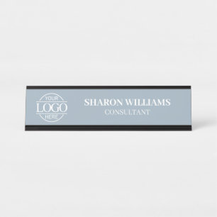 Custom Logo   Professional Dusty Blue Minimalist Desk Name Plate