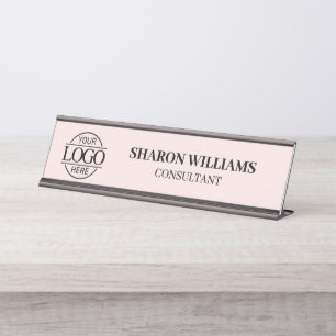Custom Logo Professional Elegant Blush Pink Desk Name Plate