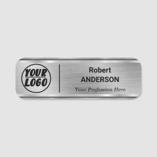 Custom Logo Professional Employee Faux Silver Name Tag