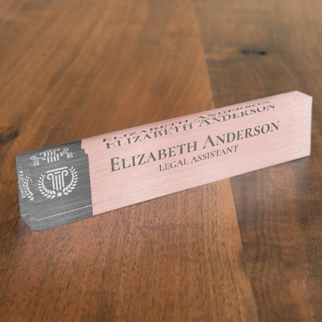 Custom Logo Professional Executive Pink Grey Nameplate (Side)