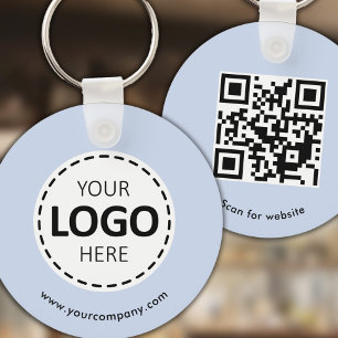 Custom Logo, QR code and Text, Baby Blue Key Ring