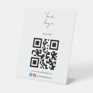 Custom logo, QR code and text black and white  Pedestal Sign