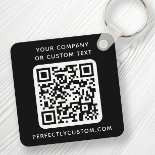 Custom logo, QR code and text double sided black Key Ring