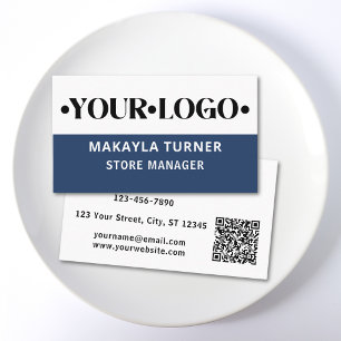 Custom Logo QR Code Blue Business Card