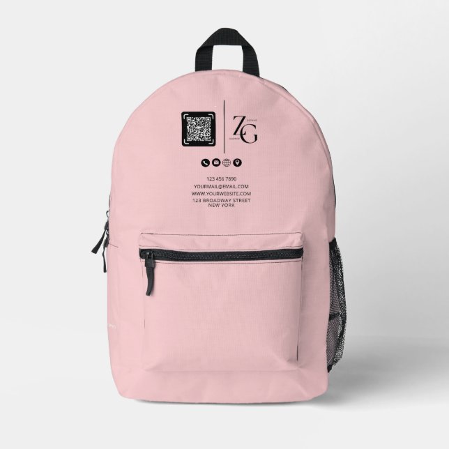 Custom Logo | QR Code Business Pink Background Printed Backpack (Front)