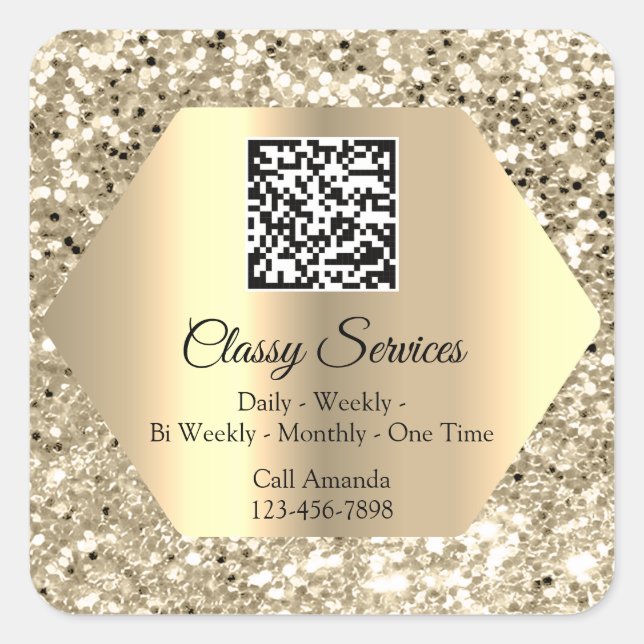 Custom Logo QR Code Gold Frame Name Spark  Square Sticker (Front)