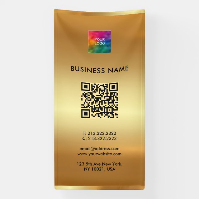 Custom Logo QR Code Gold Outdoor Vertical Banner (Vertical)