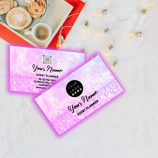 Custom Logo QR Code Holographic Glitter Pink Appointment Card (Custom Logo QR Code Holographic Glitter Pink Appointment Card)