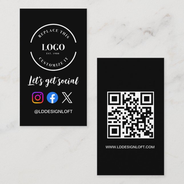 Custom logo QR code Let's Get Social Media website Business Card (Front/Back)