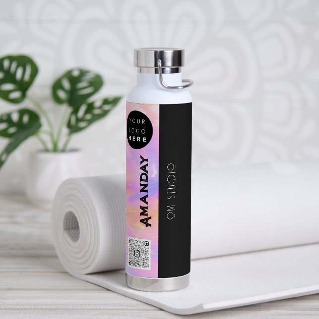  Custom Logo Qr  Code Name Holographic Pink Water Bottle (Yoga)