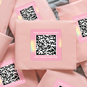 Custom Logo QR Code Name Thank You Pink Square Sticker