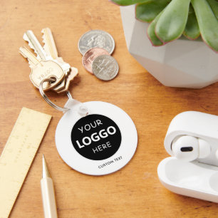Custom Logo & QR Code on Black Company Business  Key Ring
