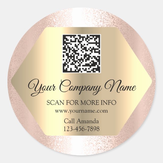 Custom Logo QR Code Promotional Gold Frame  Rose Classic Round Sticker (Front)