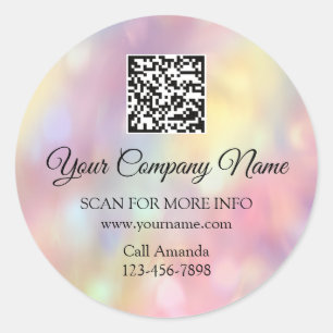 Custom Logo QR Code Promotional Holograph. Rose Classic Round Sticker