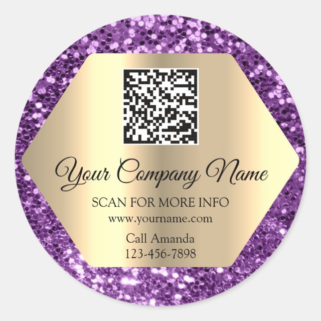 Custom Logo QR Code Promotional Insert Card Purple Classic Round Sticker (Front)