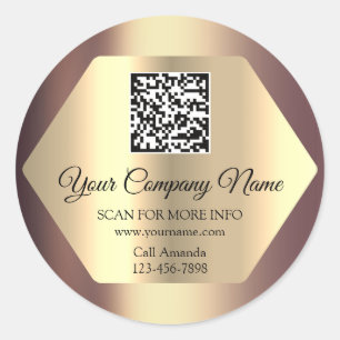Custom Logo QR Code Promotional Rose Gold Classic Round Sticker