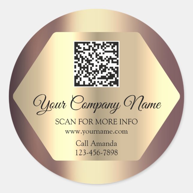 Custom Logo QR Code Promotional Rose Gold Classic Round Sticker (Front)