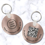 Custom Logo QR Code Promotional Rose Gold Key Ring<br><div class="desc">Modern promotional keychain for your company or organisation with a brushed rose gold faux metallic background. Add your logo,  input your website's URL address to create a scannable QR code and add two lines of custom text,  such as your company name,  business slogan,  thank you,  etc.</div>