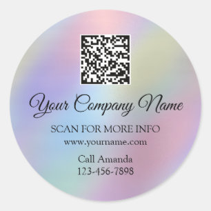 Custom Logo QR Code Promotional Rose Ombre Blue Classic Round Sticker