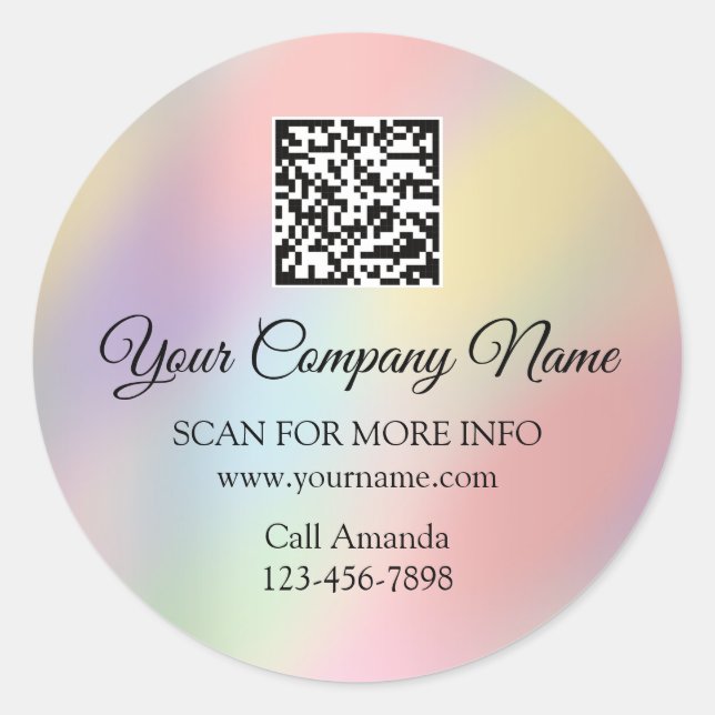 Custom Logo QR Code Promotional Rose Ombre Pastel Classic Round Sticker (Front)