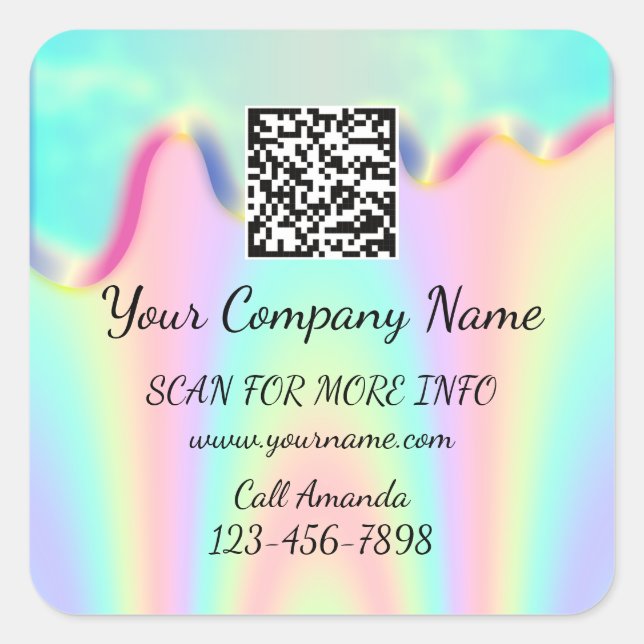 Custom Logo QR Code Promotional Shop Holographic Square Sticker (Front)