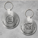Custom Logo QR Code Promotional Silver Key Ring<br><div class="desc">Modern and simple promotional keychain for your company or organisation with a brushed silver faux metallic background. Add your logo,  input your website's URL address to create a scannable QR code and add two lines of custom text,  such as your company name,  business slogan,  thank you,  etc.</div>