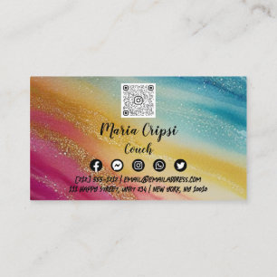 Custom Logo QR Code Rainbow Gold Social Media Business Card