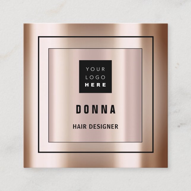 Custom Logo QR CODE Rose Gold Framed Conuslting Square Business Card (Front)