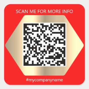 Custom Logo QR Code Scan Me Name Gold Modern Square Sticker