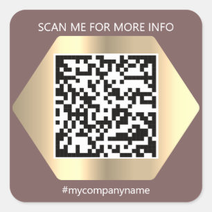 Custom Logo QR Code Scan Me Name Gold Square Sticker